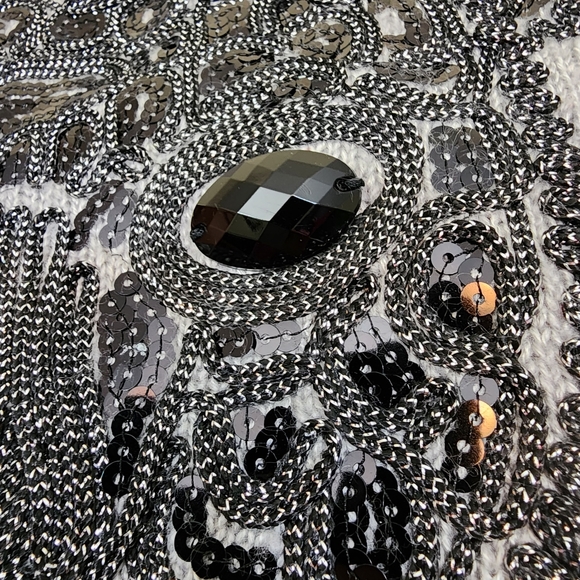 H & M jeweled sequin sparkly cat front gray knit sweater woman's size large - Picture 5 of 8